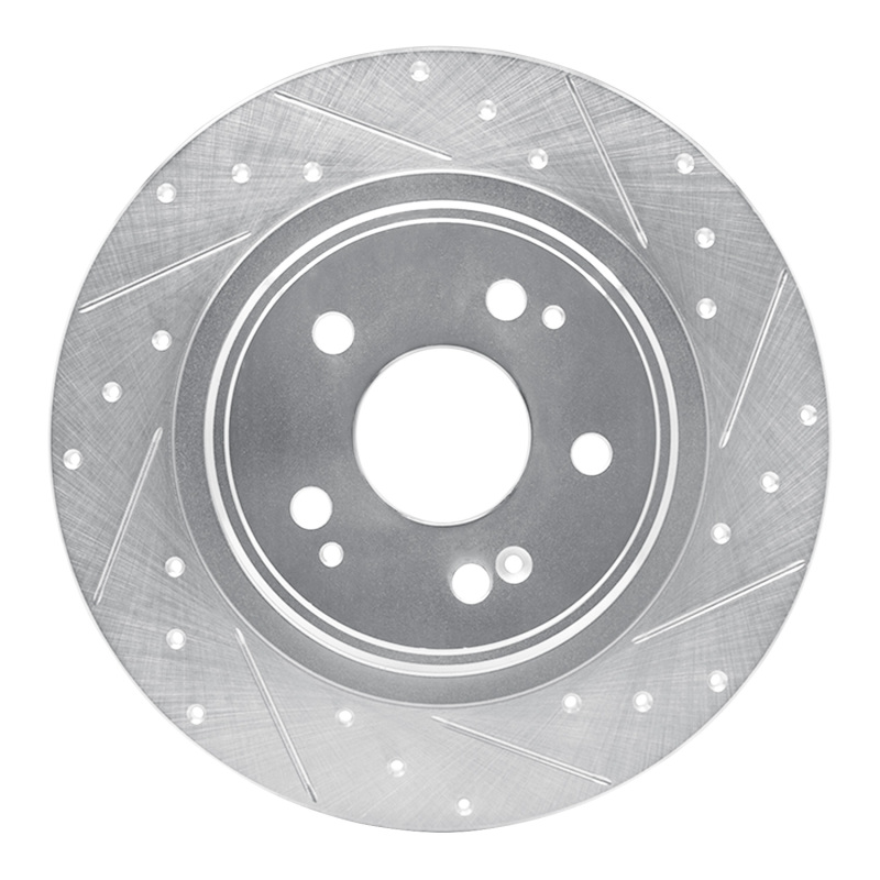 Acura MDX Brake Rotor (1) - Rear Right - R1 Concepts - Drilled & Slotted - Silver - `17-`20
